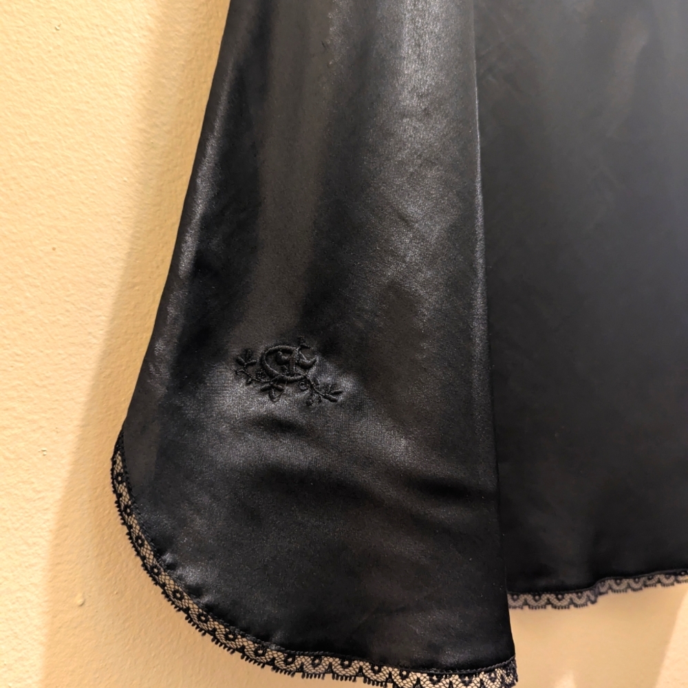 Olga Vintage Black Satin Half Slip w/ Lace Trim Hem- L - Picture 7 of 11